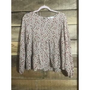 Hippie Rose Floral Tiered Peasant Blouse Long Sleeve Size Small